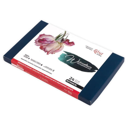Rosa Gallery Botanical Watercolour Set 24 Full Pans, Transparent Single Pigment, Artist Gift Uk