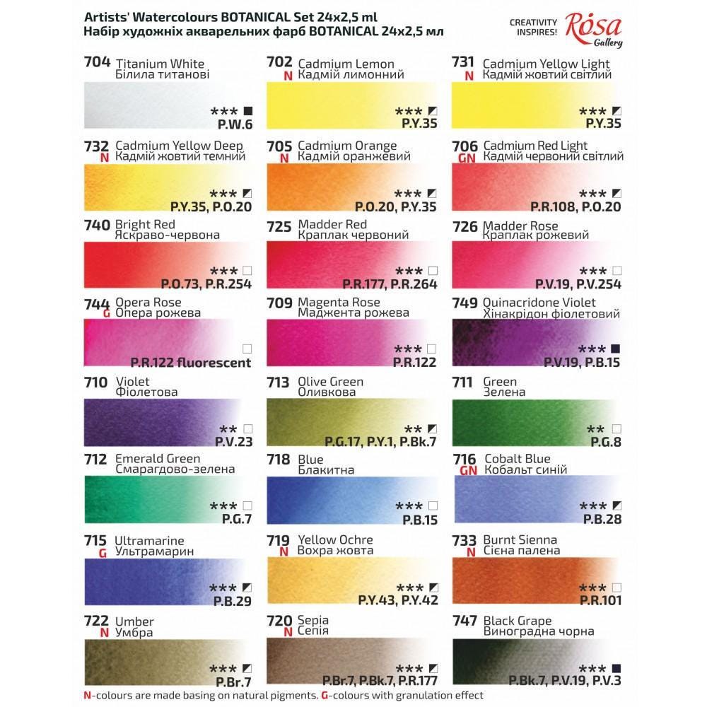 Rosa Gallery Botanical Watercolour Set 24 Full Pans, Transparent Single Pigment, Artist Gift Uk