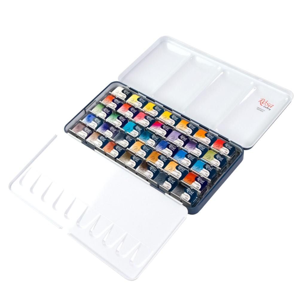 ROSA Gallery Classic Watercolour Set — 35 Full Pans 2.5ml, Indigo Metal Case, Professional Artist