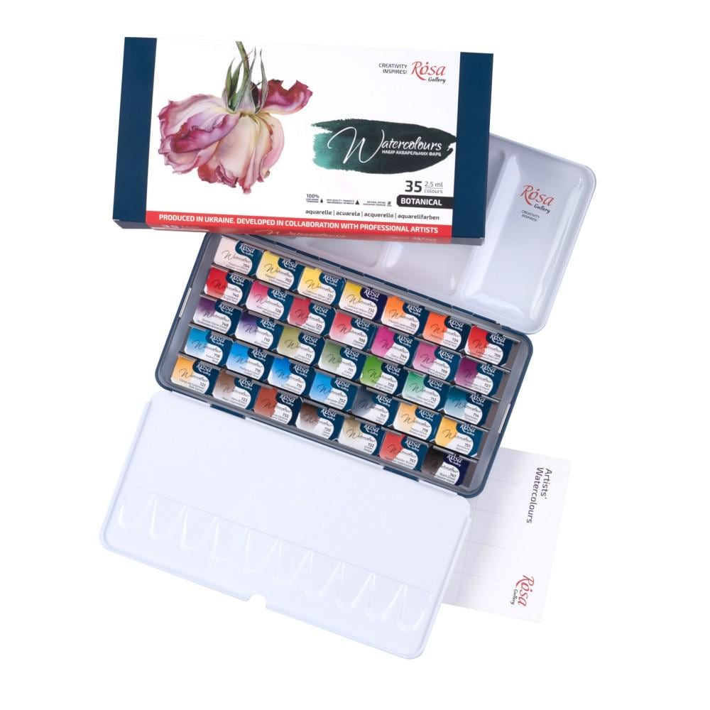 ROSA Gallery Botanical Watercolour Set — 35 Full Pans, Metal Case, Ukrainian Artist Edition