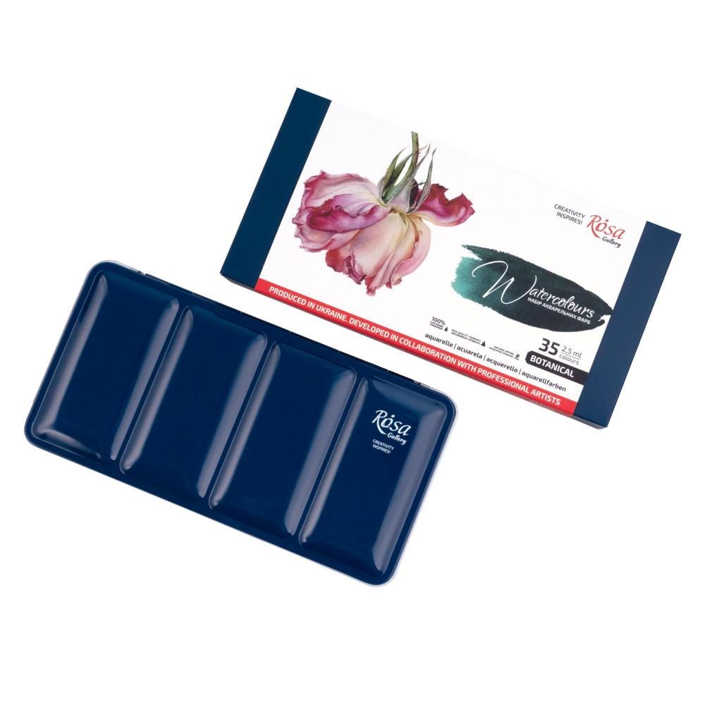 ROSA Gallery Botanical Watercolour Set — 35 Full Pans, Metal Case, Ukrainian Artist Edition