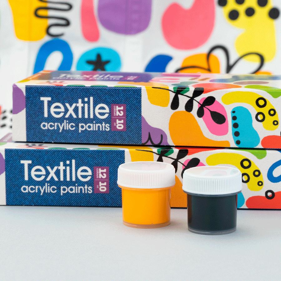 ARTEO Fabric Paint Set 12 Colours 10ml — Abstract Design Box, Acrylic Paint for Clothes & Denim