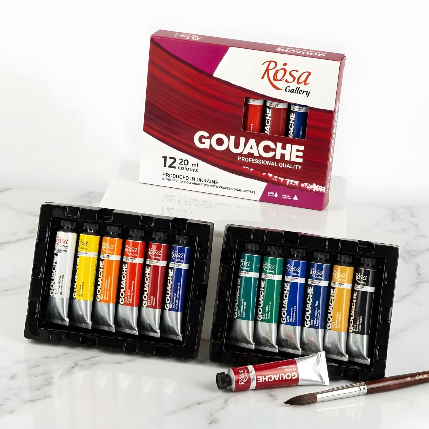 ROSA Gallery Professional Gouache Paint Set — 6 or 12 Colours, 20ml Aluminium Tubes, Ukraine