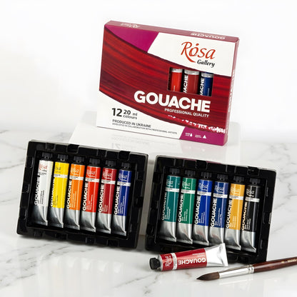 ROSA Gallery Professional Gouache Paint Set — 6 or 12 Colours, 20ml Aluminium Tubes, Ukraine