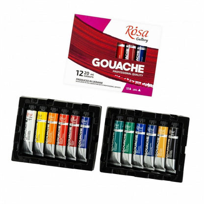 ROSA Gallery Professional Gouache Paint Set — 6 or 12 Colours, 20ml Aluminium Tubes, Ukraine