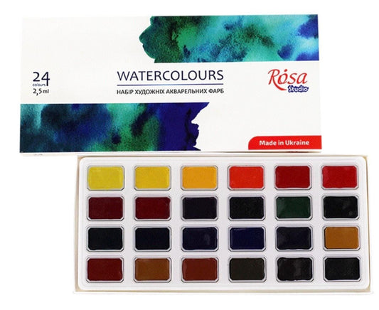 ROSA Studio Watercolour Set — 24 Full Pans 2.5ml, Single Pigment, Professional Student Grade Paint