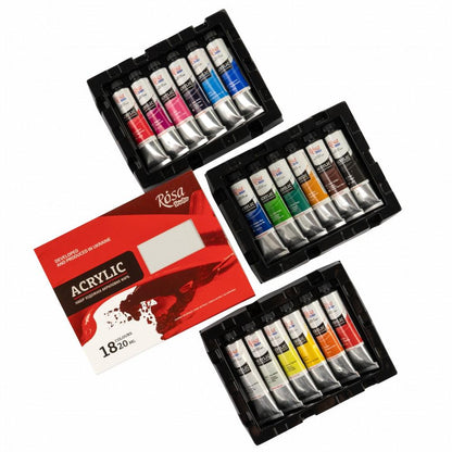 Rosa Studio Acrylic Paint Set, 18-24 Colours 20Ml Tubes, Artist Quality Canvas Painting Supplies