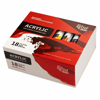 Rosa Studio Acrylic Paint Set, 18-24 Colours 20Ml Tubes, Artist Quality Canvas Painting Supplies
