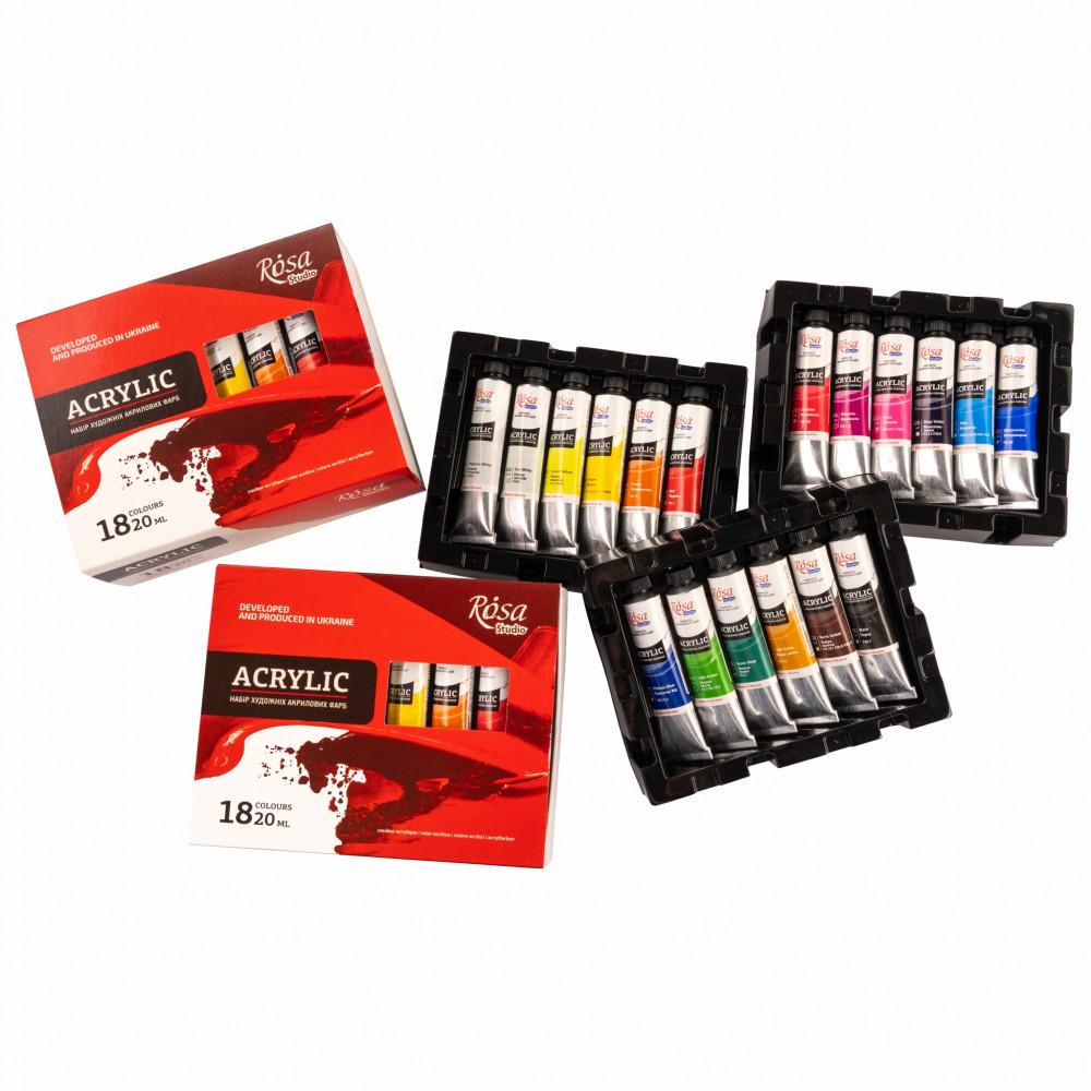 Rosa Studio Acrylic Paint Set, 18-24 Colours 20Ml Tubes, Artist Quality Canvas Painting Supplies
