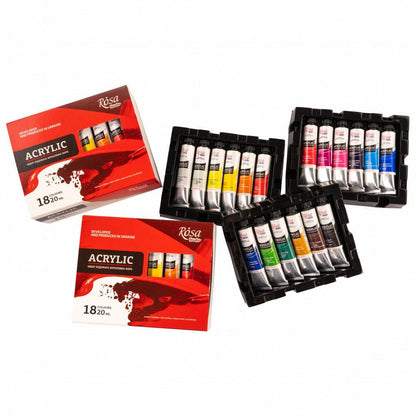 Rosa Studio Acrylic Paint Set, 18-24 Colours 20Ml Tubes, Artist Quality Canvas Painting Supplies