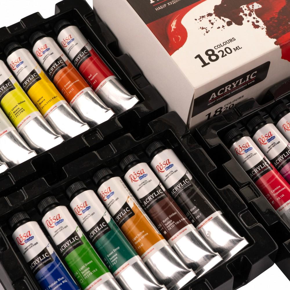 Rosa Studio Acrylic Paint Set, 18-24 Colours 20Ml Tubes, Artist Quality Canvas Painting Supplies
