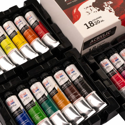 Rosa Studio Acrylic Paint Set, 18-24 Colours 20Ml Tubes, Artist Quality Canvas Painting Supplies
