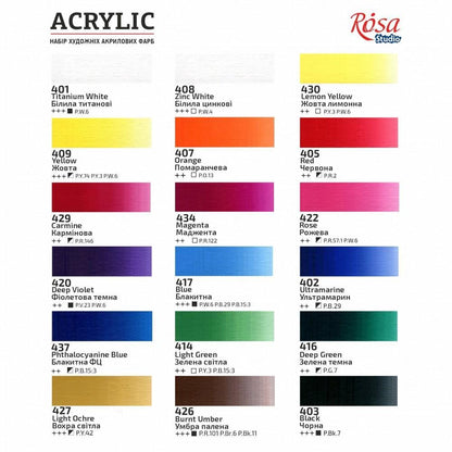 Rosa Studio Acrylic Paint Set, 18-24 Colours 20Ml Tubes, Artist Quality Canvas Painting Supplies