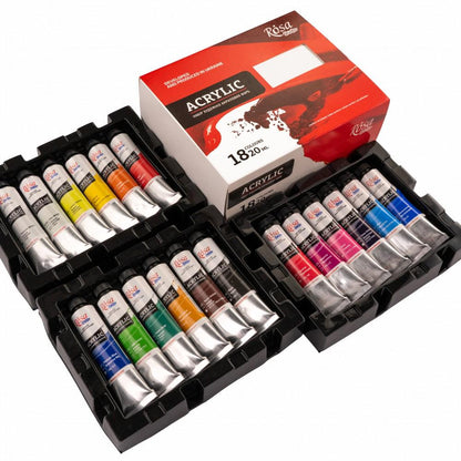 Rosa Studio Acrylic Paint Set, 18-24 Colours 20Ml Tubes, Artist Quality Canvas Painting Supplies