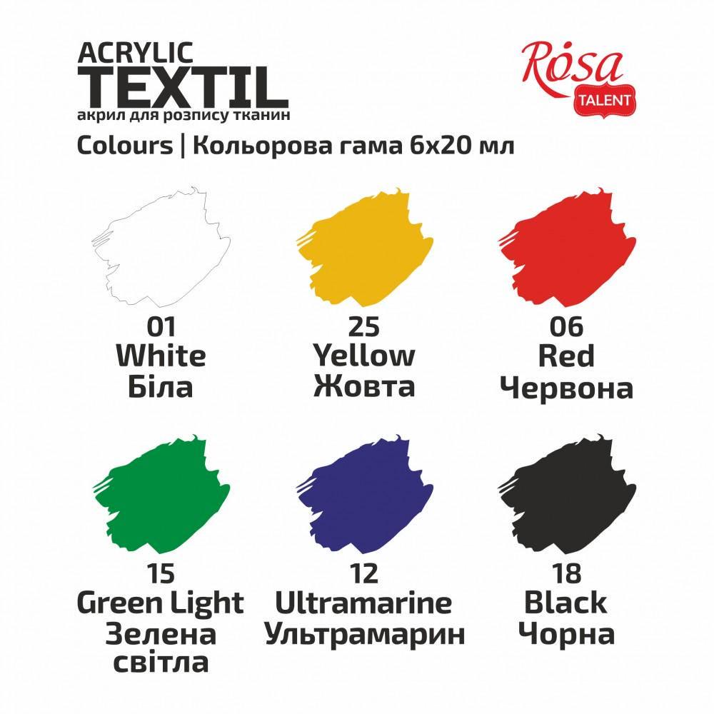 ROSA Talent CAT Fabric Paint Set — 6, 9 or 12 Colours 20ml, Acrylic Textile Paint for Clothes UK