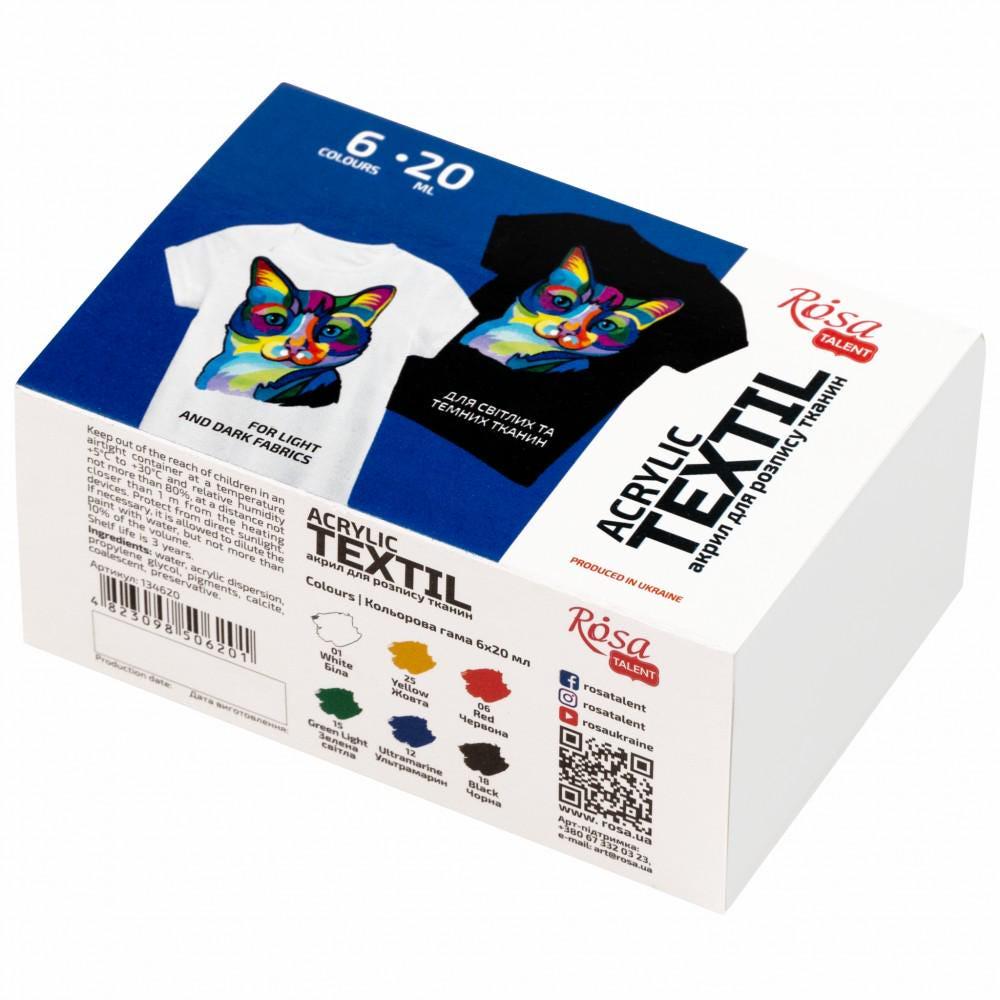 ROSA Talent CAT Fabric Paint Set — 6, 9 or 12 Colours 20ml, Acrylic Textile Paint for Clothes UK