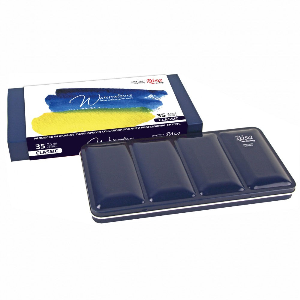 ROSA Gallery Classic Watercolour Set — 14, 28 or 35 Full Pans, Indigo Metal Case