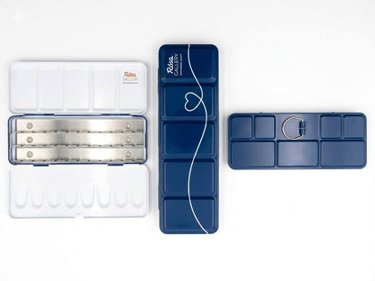 ROSA Gallery Empty Watercolour Case — 12, 21 or 35 Pans, Indigo Metal, Build Your Own Palette