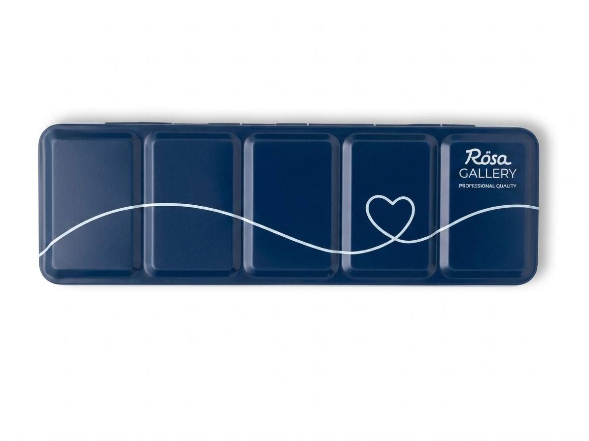 Blue art palette with 'Rosa Gallery' branding on a white background