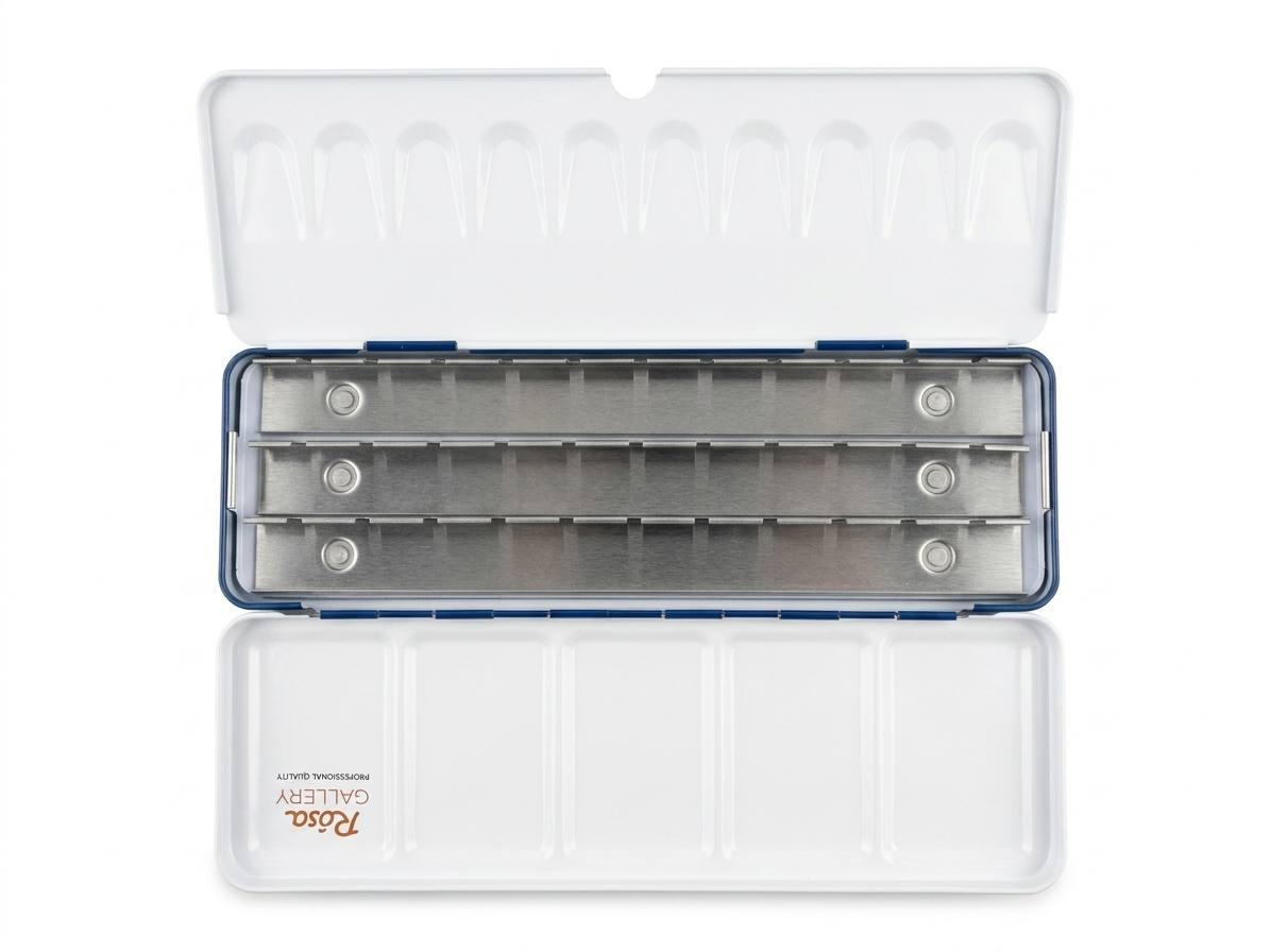 ROSA Gallery Empty Watercolour Case — 12, 21 or 35 Pans, Indigo Metal, Build Your Own Palette