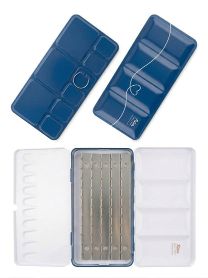 ROSA Gallery Empty Watercolour Case — 12, 21 or 35 Pans, Indigo Metal, Build Your Own Palette