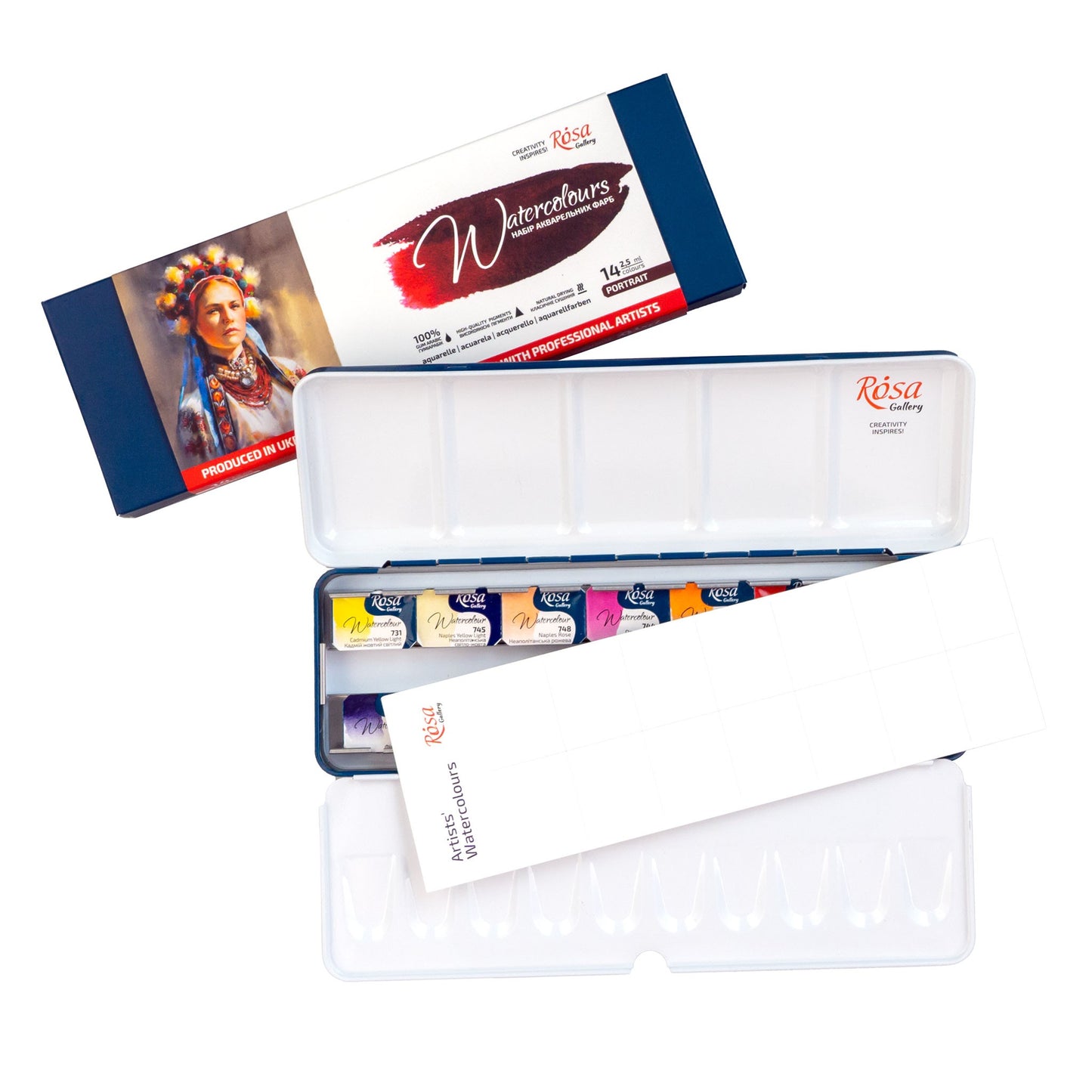 ROSA Gallery Portrait Watercolour Set, 14 Colours, Skin Tone Palette, Metal Tin, Artist Gift