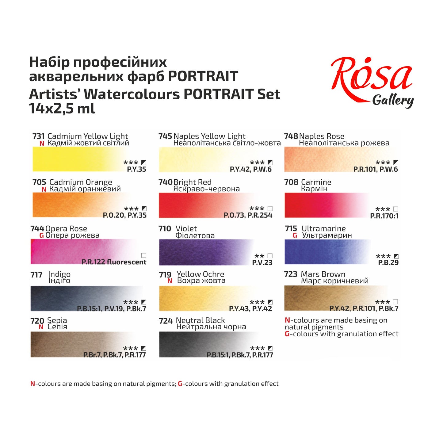 ROSA Gallery Portrait Watercolour Set, 14 Colours, Skin Tone Palette, Metal Tin, Artist Gift
