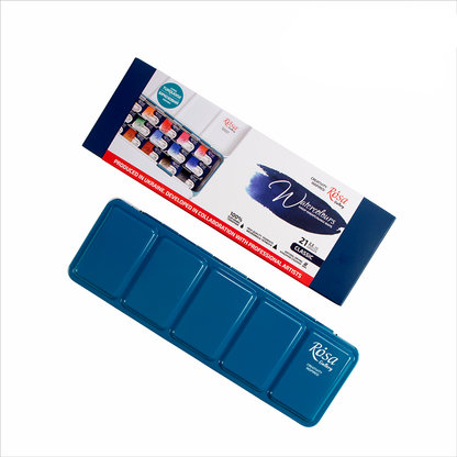 ROSA Gallery Classic Watercolour Set, 12 or 21 Full Pans, 2.5ml, Turquoise Metal Case, Ukraine