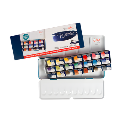 ROSA Gallery Classic Watercolour Set, 12 or 21 Full Pans, 2.5ml, Turquoise Metal Case, Ukraine