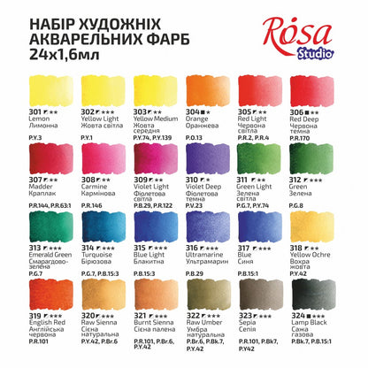 ROSA Studio Watercolour Set 24 Half Pans — Plastic Case with Palette & Pencil Slot