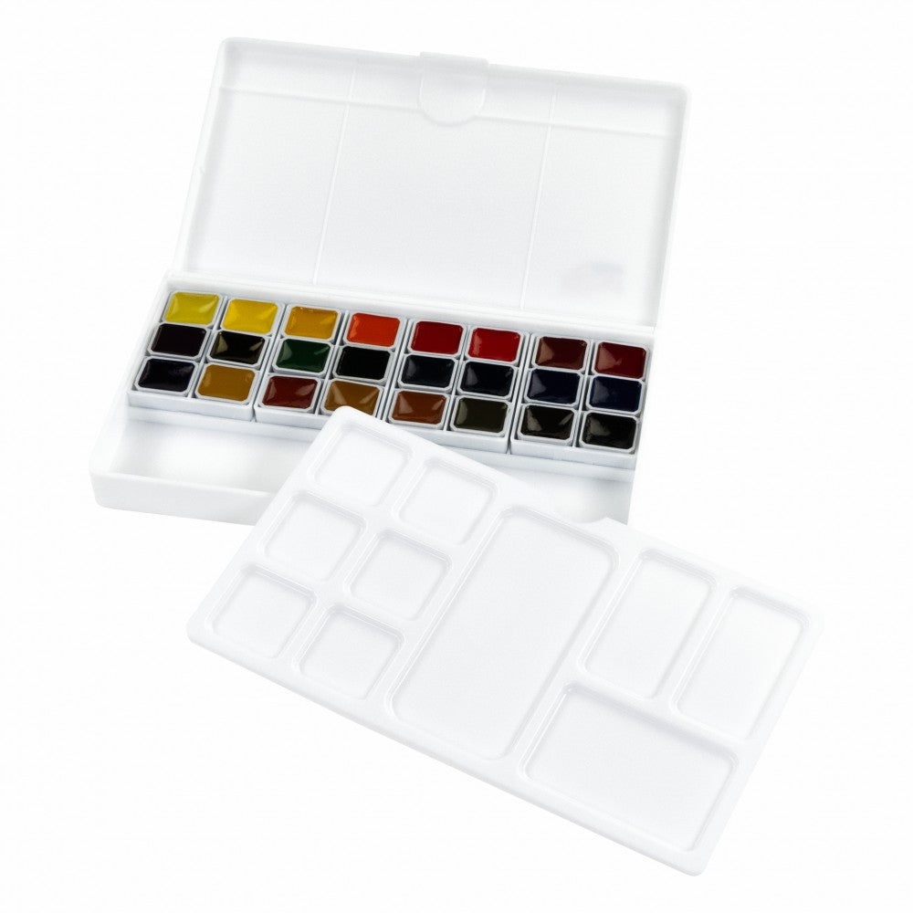 ROSA Studio Watercolour Set 24 Half Pans — Plastic Case with Palette & Pencil Slot