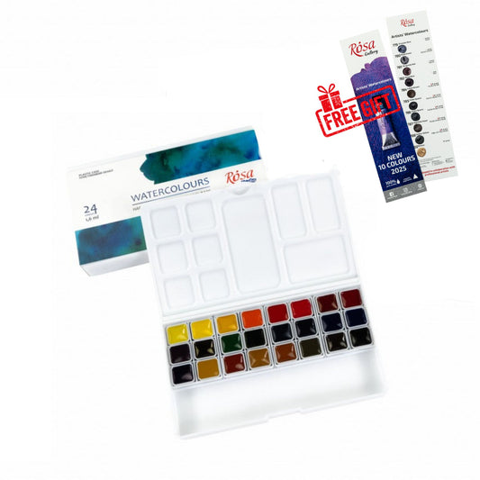 ROSA Studio Watercolour Set 24 Half Pans — Plastic Case with Palette & Pencil Slot